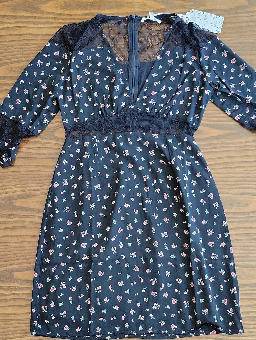 **NEW** HONEY BELLE Black Floral Lace-Trim Dress | Size: S
